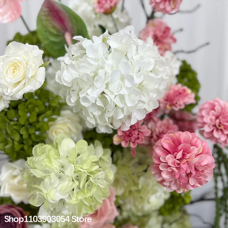 Green/Pink Artificial Hydrangea Anthurium Rose Flowers Arrangements Wedding Back