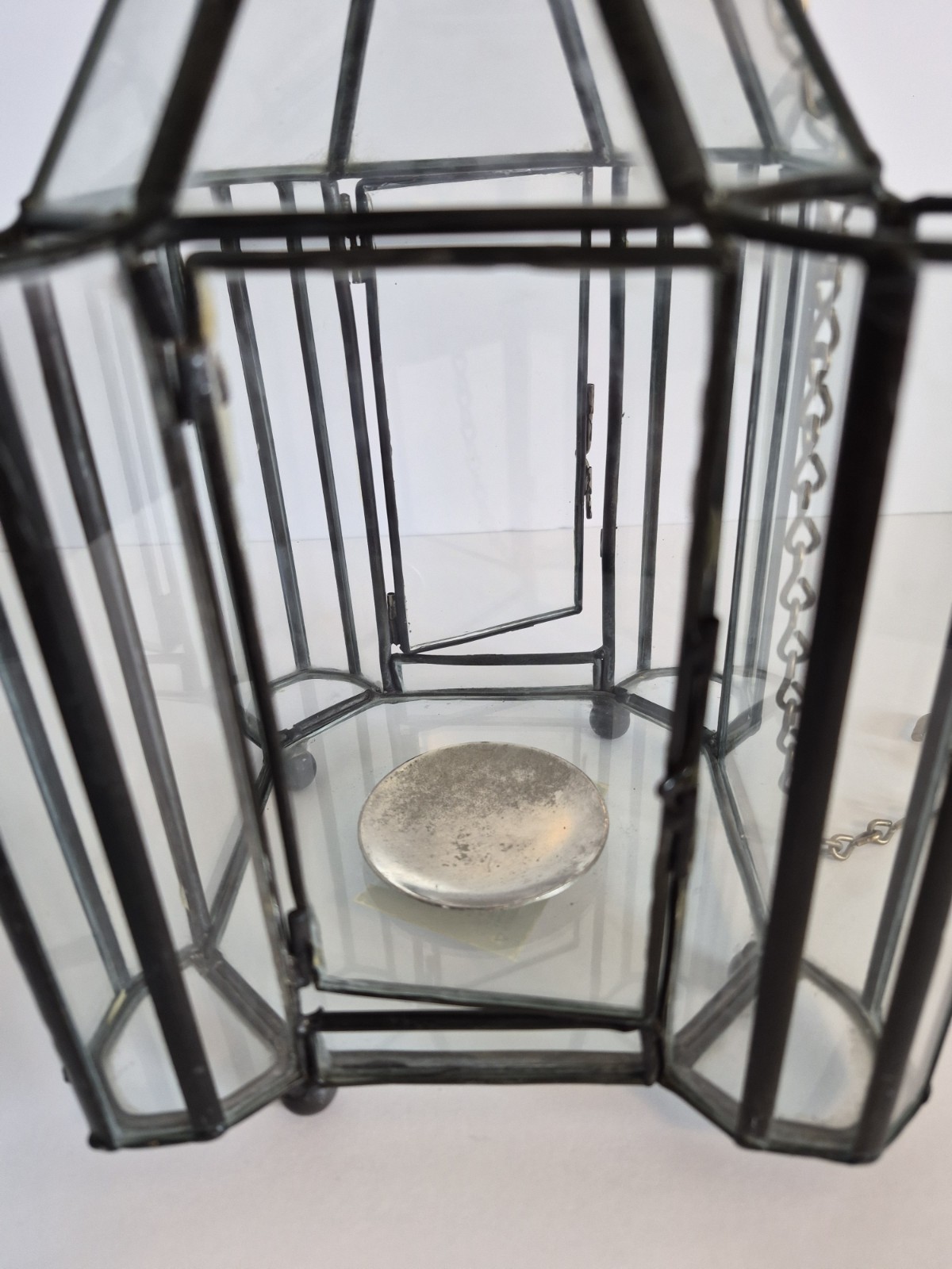 Geometric Glass Hanging Terrarium Lantern Metal Frame 10 Inch