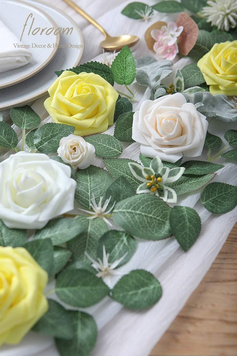 50pcs Cream Foam Roses Artificial Flowers Stems DIY Wedding Bouquets Decor