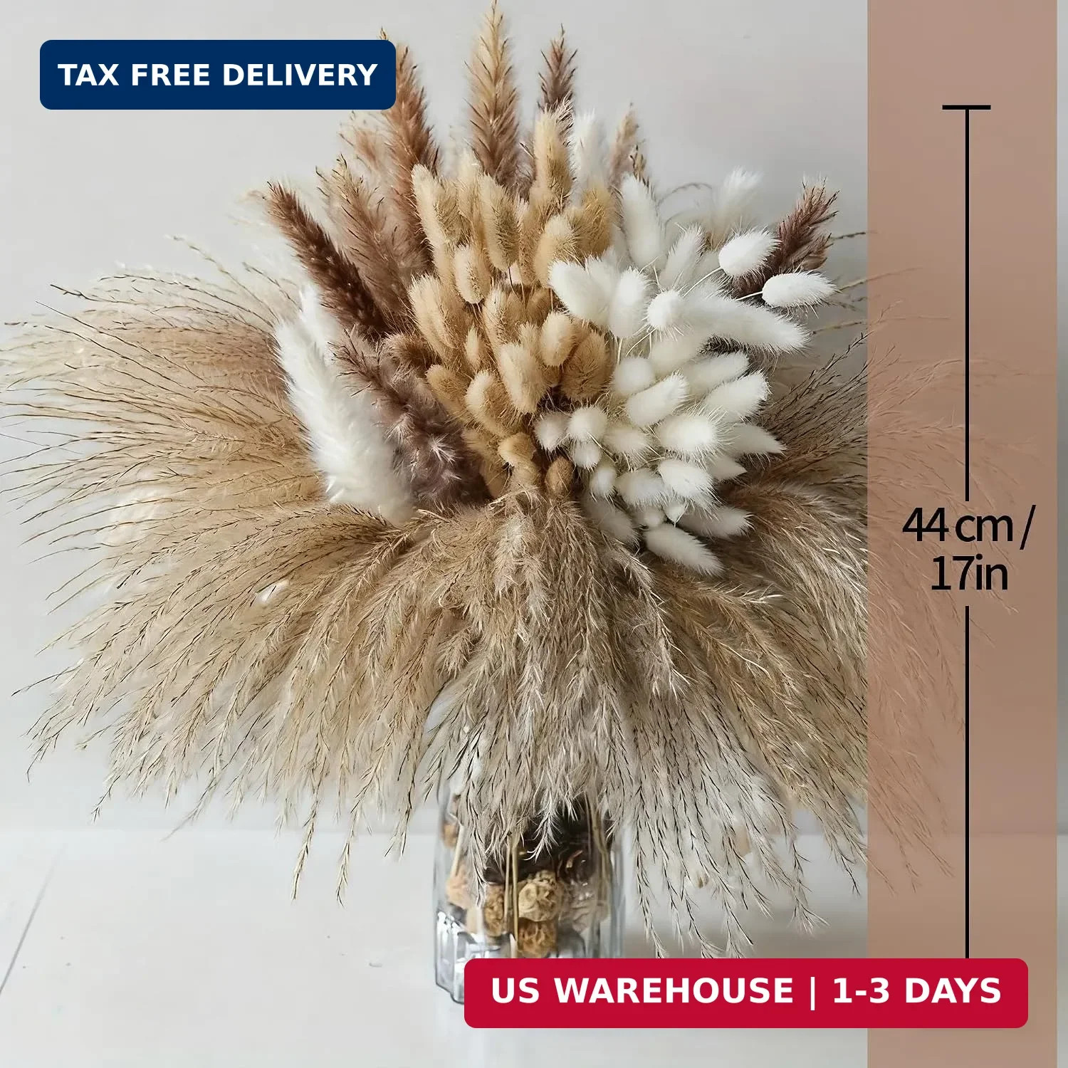 120 Stems Dried Pampas Grass Decor, White and Brown 17inch Contains Bunny Tails