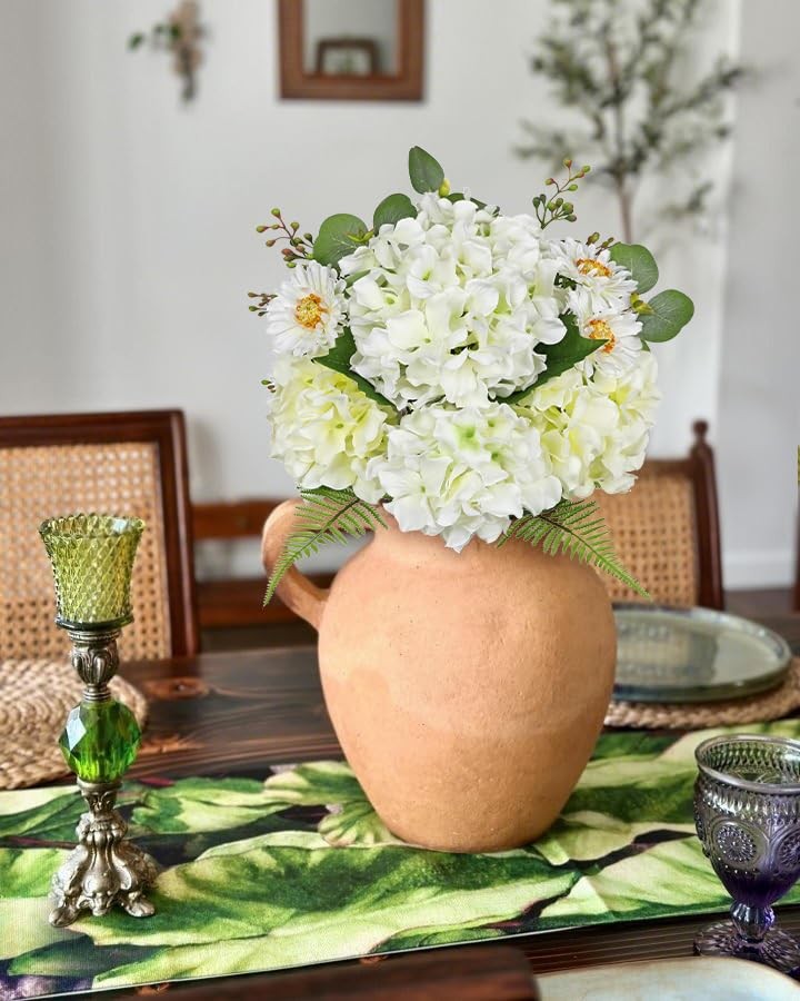 GnFlus Artificial Hydrangea Flower Stems 2 Pack (24PCS) White Faux Hydrangea …