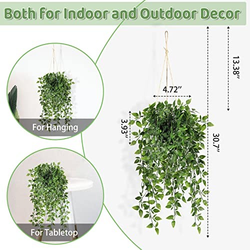 Fake Hanging Plants Indoor – 2 Pack Faux Greenery Plant for Home Decor Green-2