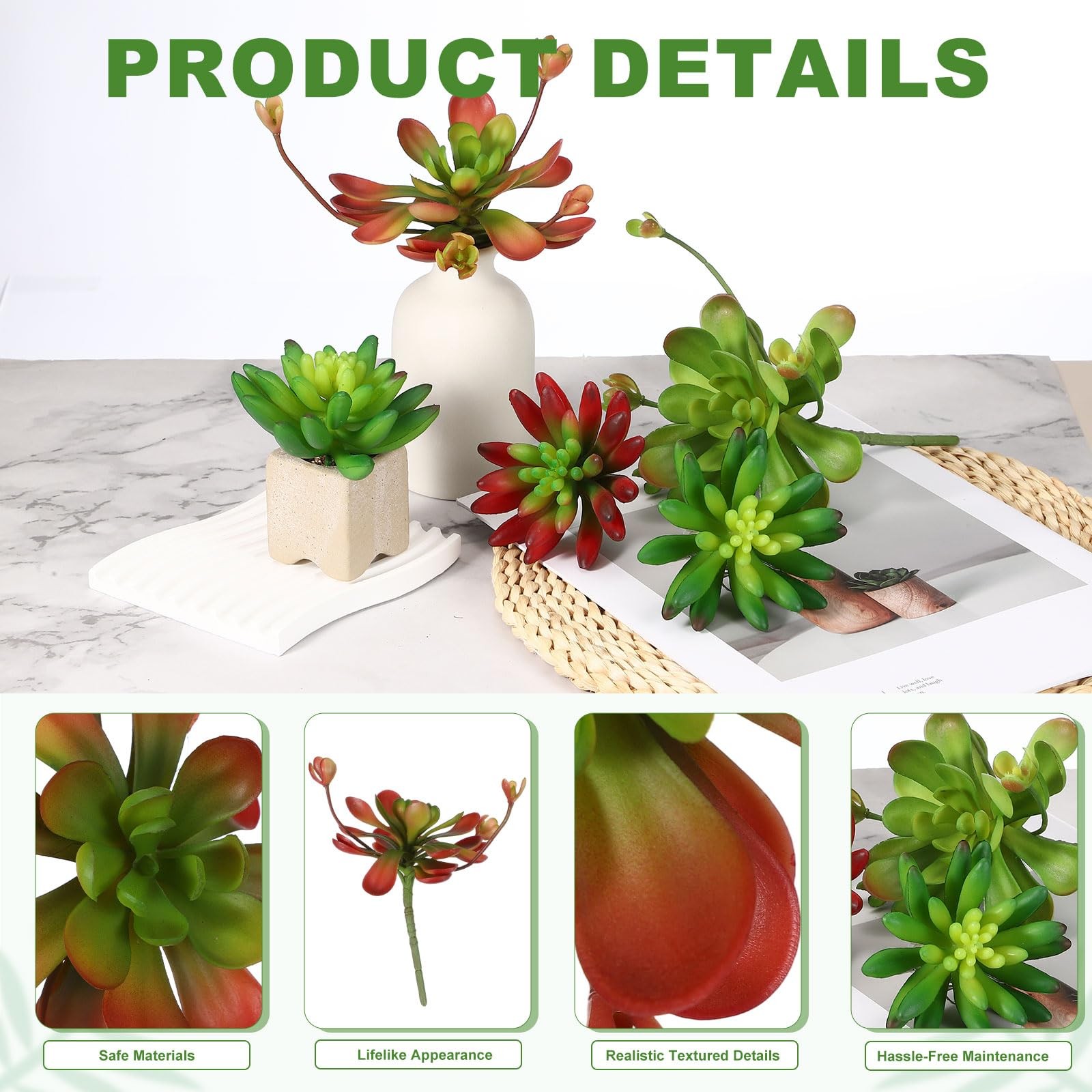 2Pcs Artificial Succulents Plants 3.5 Inch Realistic Fake Succulents Fake Pla…
