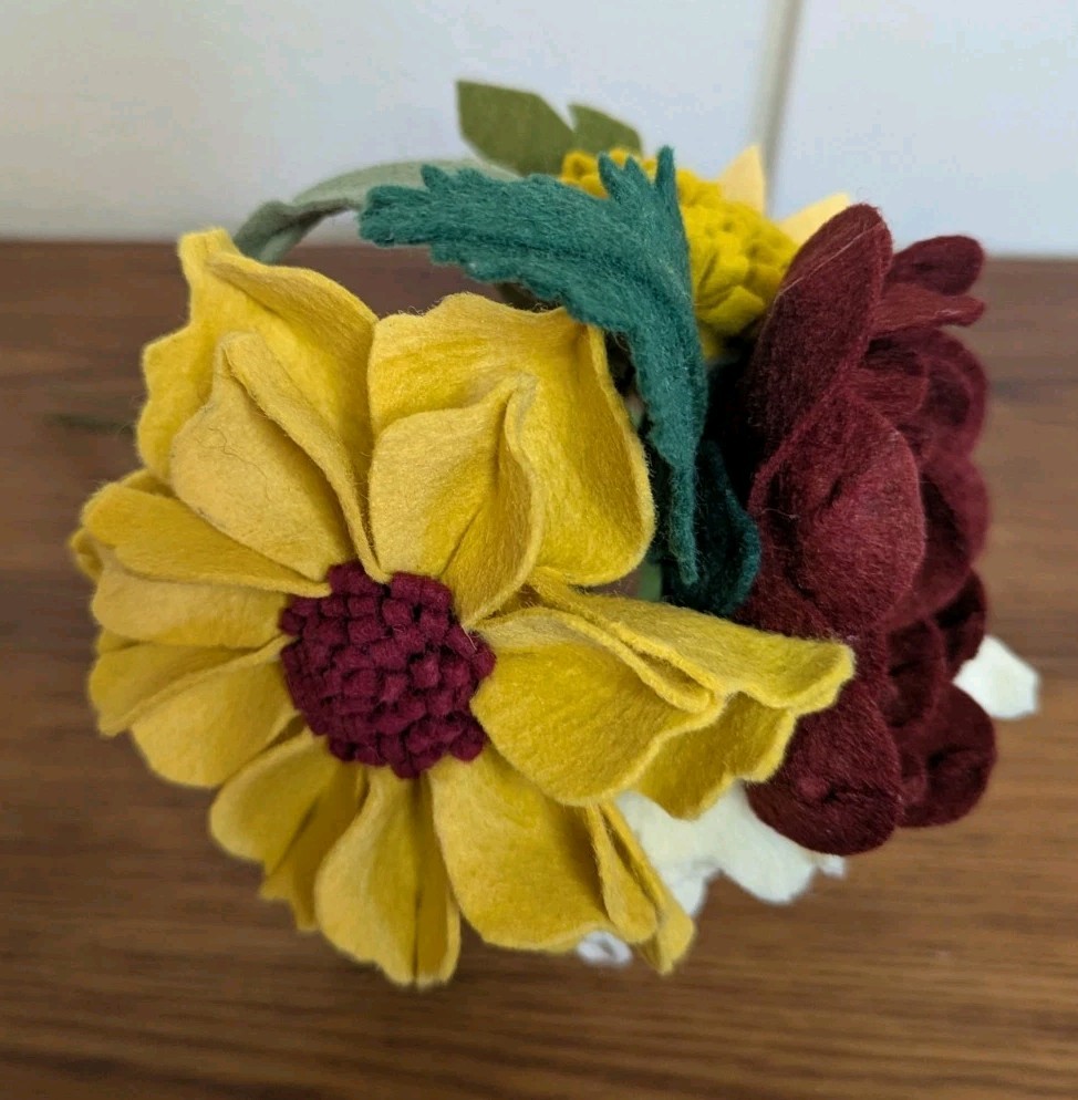 Beautiful Hand Cut Wool Blend Felt Flower Bouquet Gift Wrapped/Great Gift Idea!