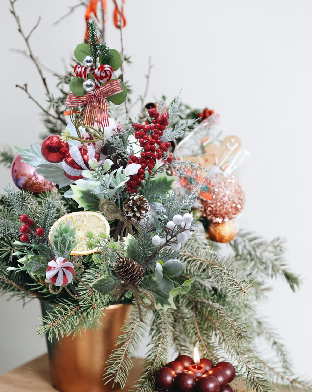 Christmas Floral Picks and Sprays, 6Pcs Artificial Christmas Flowers with Holly
