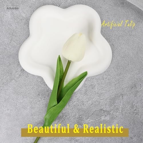 30 White Tulips Artificial Real Touch Latex Flowers Bouquet 12.6 Inch for Home