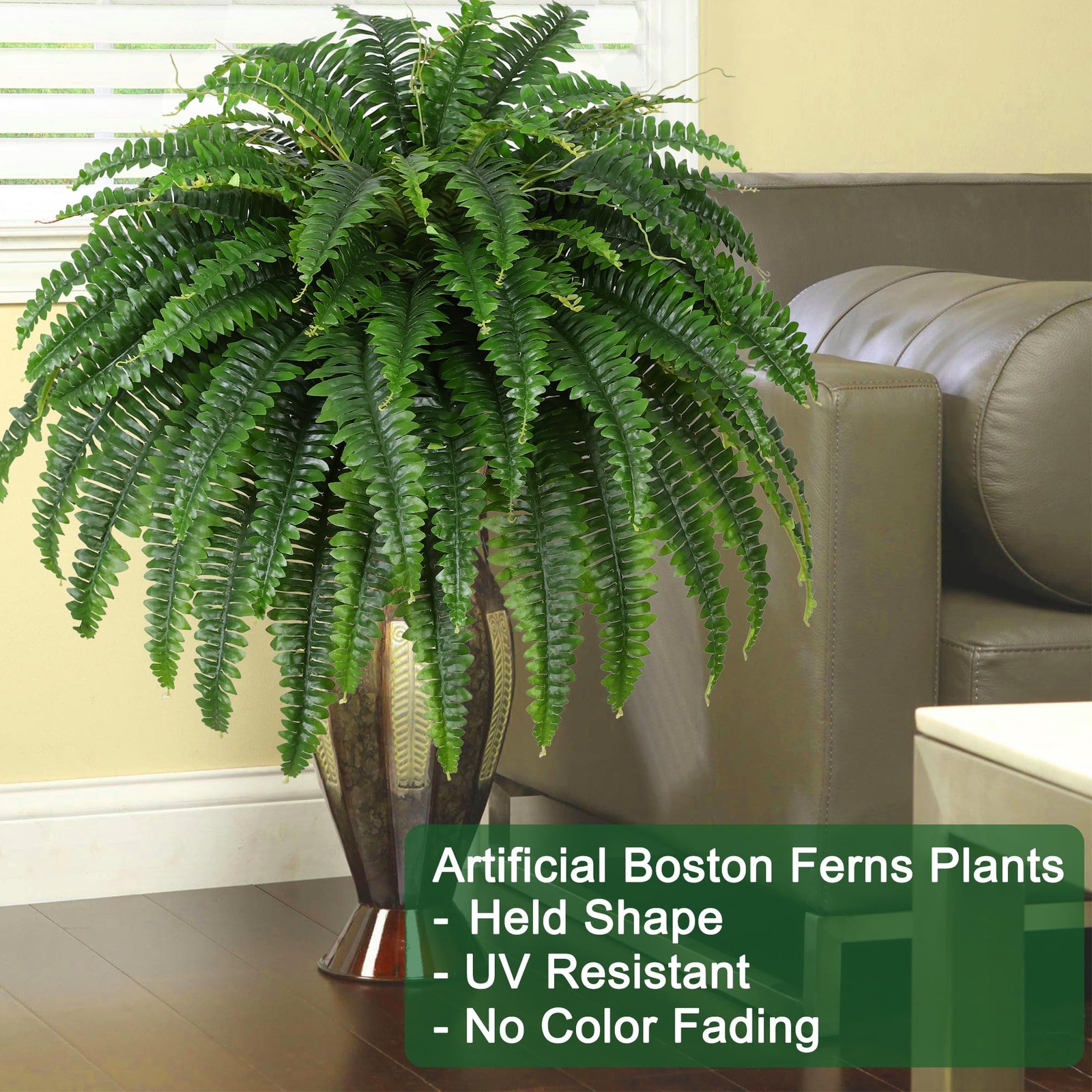 Single Silky Artificial Boston Fern Bush, 43Inch Large Artificial Ferns for O…