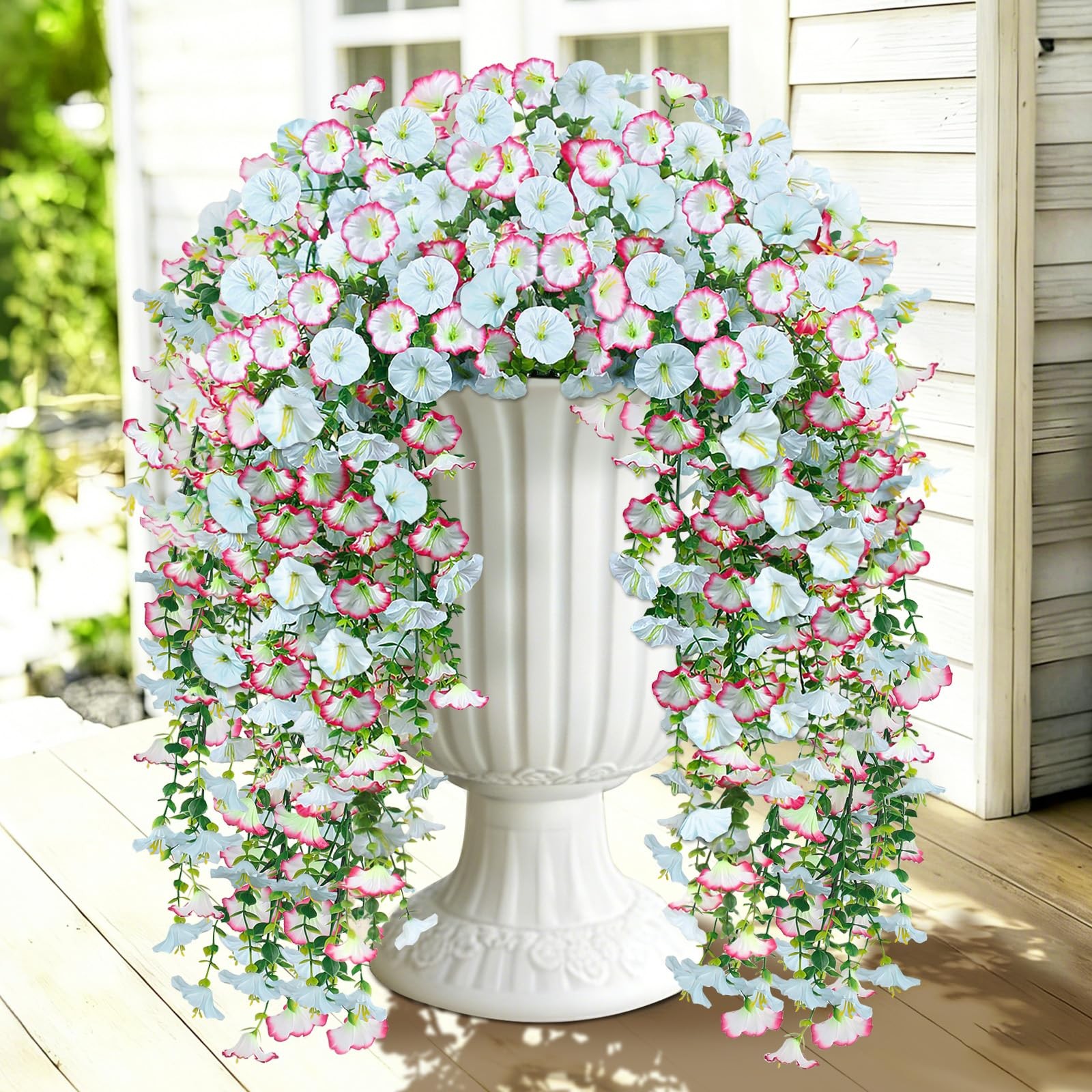 Artificial Hanging Flowers for Outdoors, 2 PCS 300 Blooms UV Resistant Mornin…