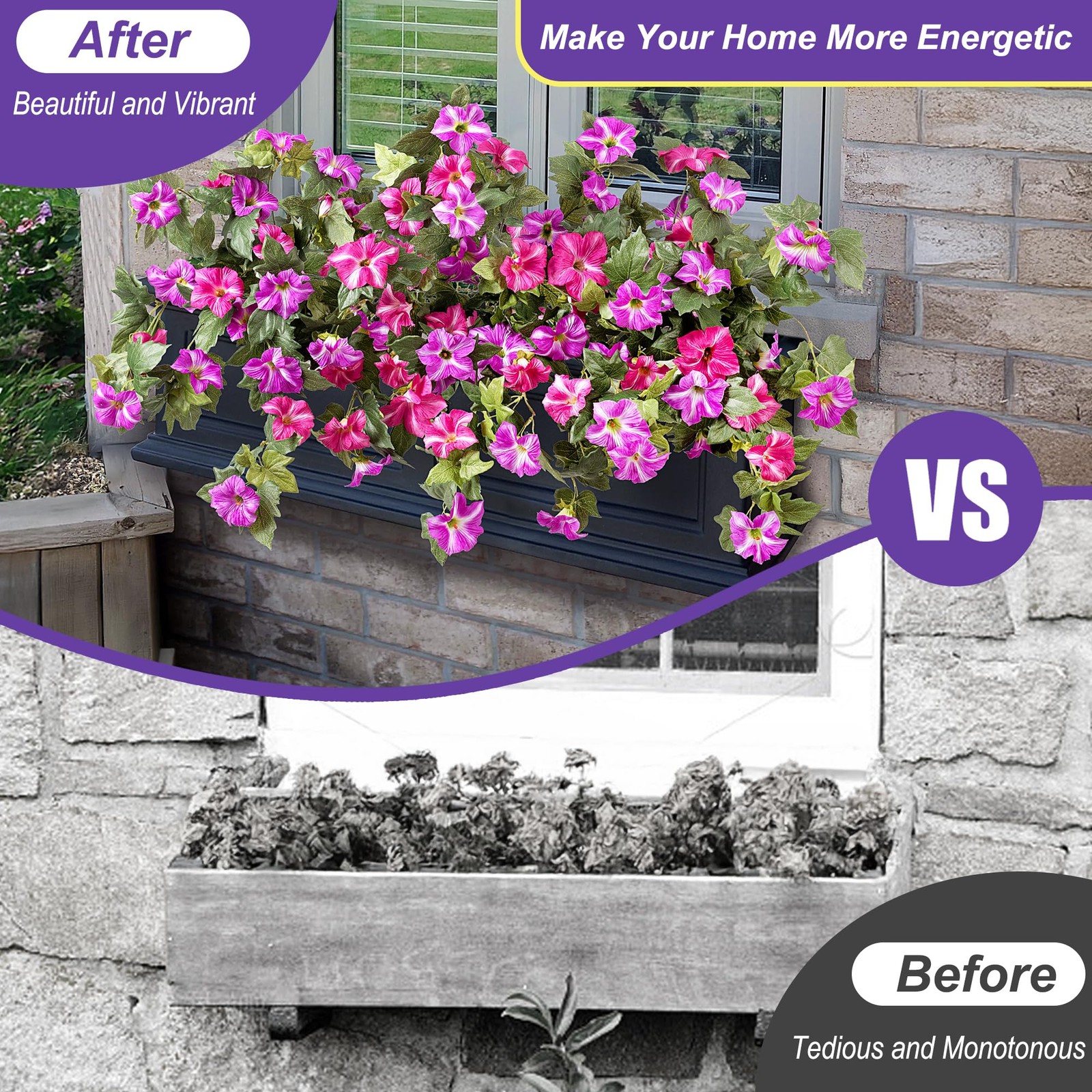 Ammyoo 4 Pcs Artificial Fake Petunia Flowers for Outdoor Decoration, Faux Sil…