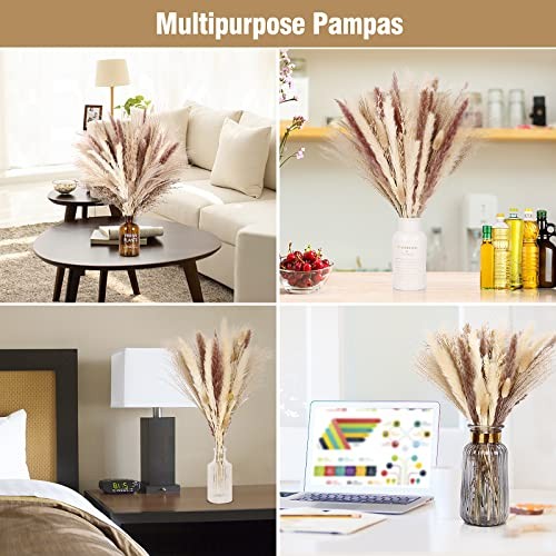 75Pcs Dried Pampas Grass Decor Set Boho Floral Arrangement White Brown 17.5 Inch