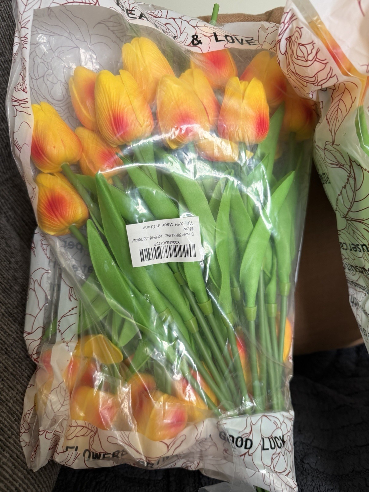 50 Pc Fake Tulips Latex Flowers PU Tulips with Stems Bright Yellow real touch