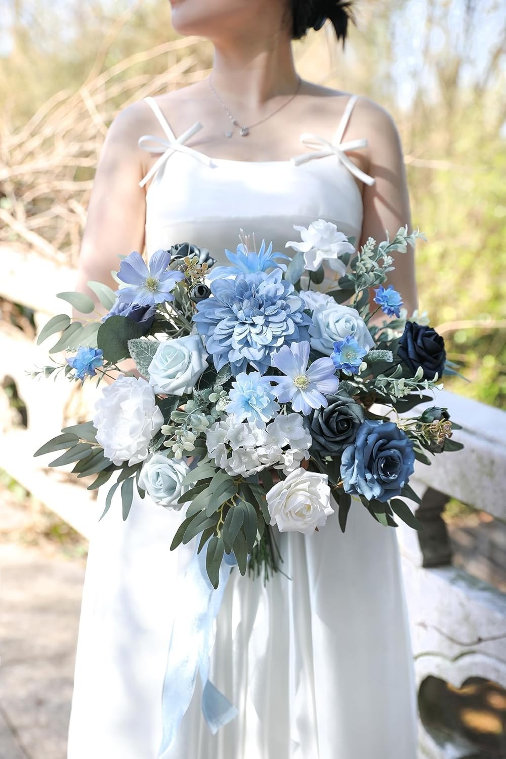DIY Floral Arrangement Set with Blue Silk Flowers and Green Leaves for Parties