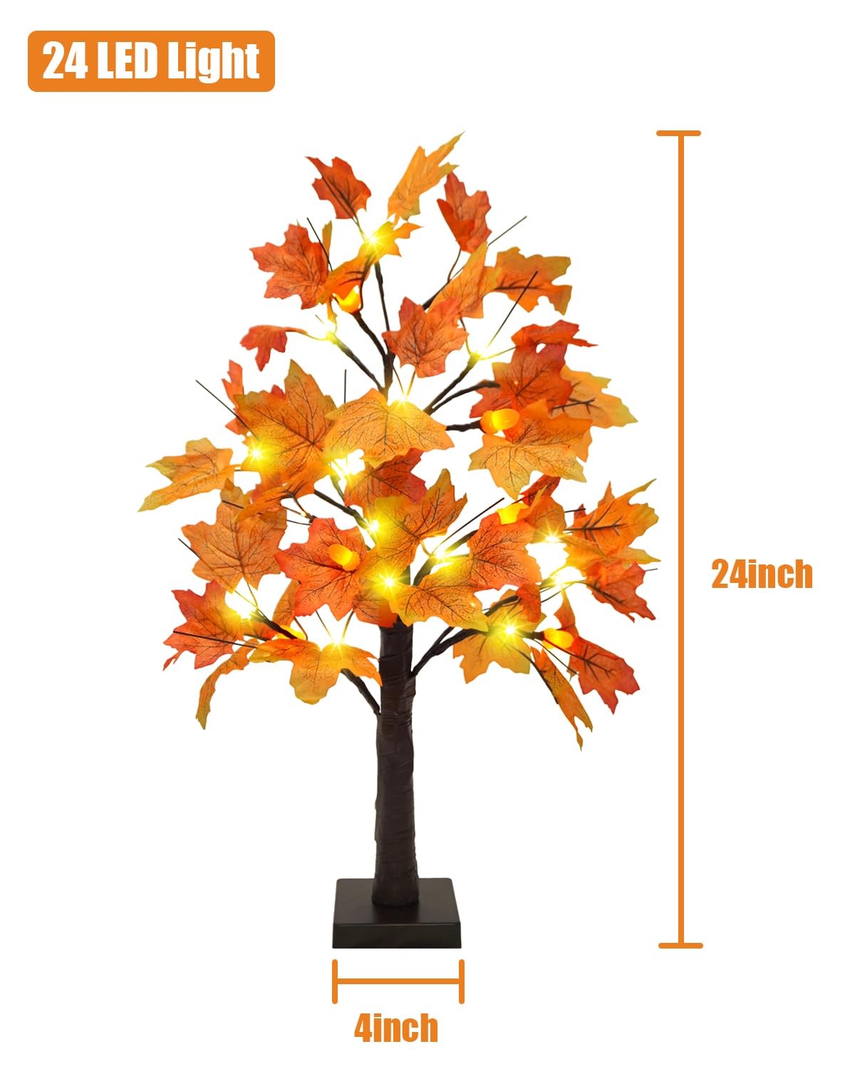 2 PCS 24 Lighted Artificial Fall Maple Tree 48 LED Pine Cones Timer