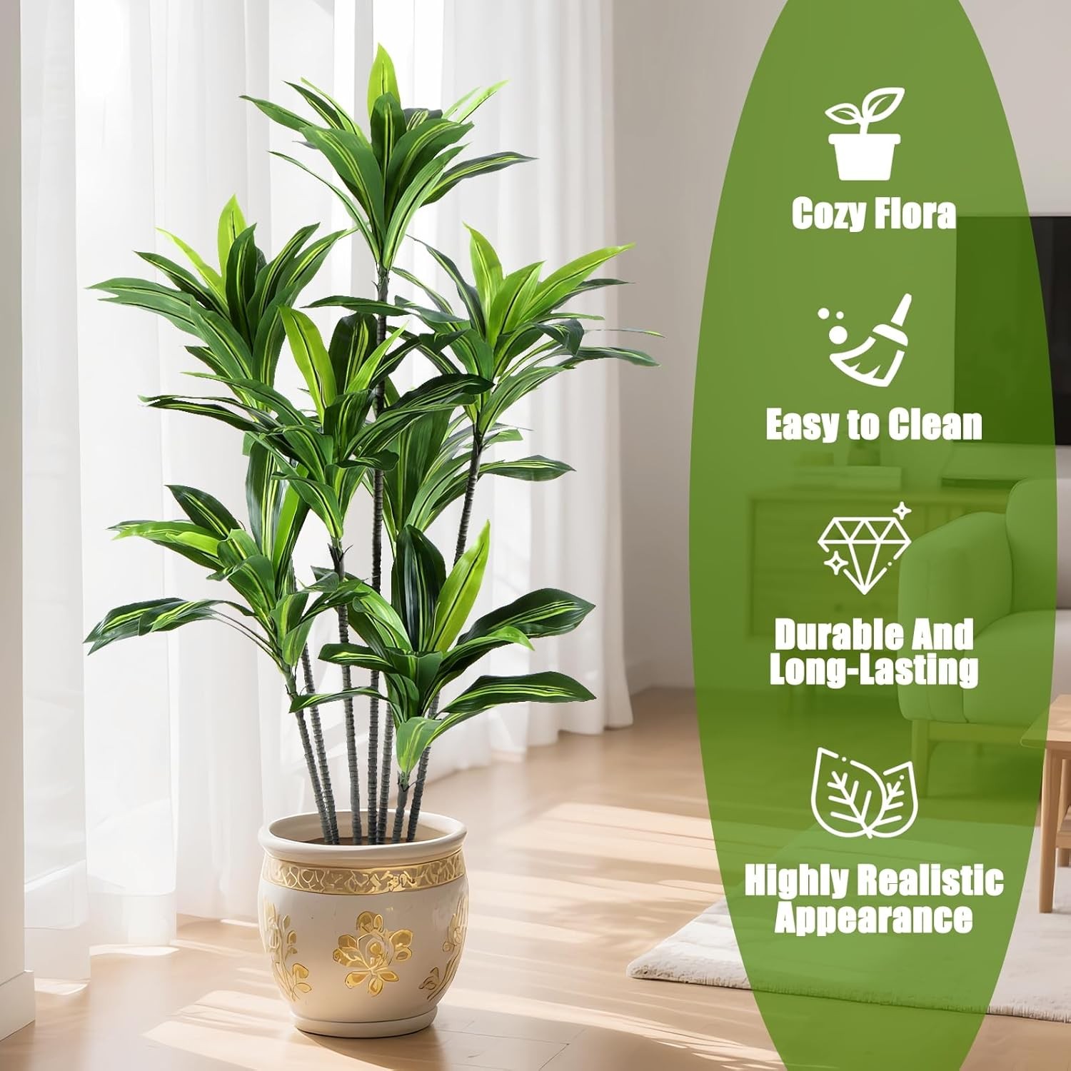 Dracaena Artificial Plant Indoor 5FT – Large Tropical Fake Tree with Lifelike