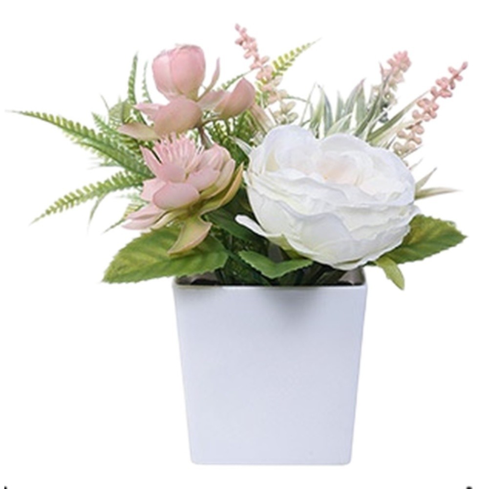 For Home Office Decorative Plant with Lavender Roses in Neutral Tone Pot