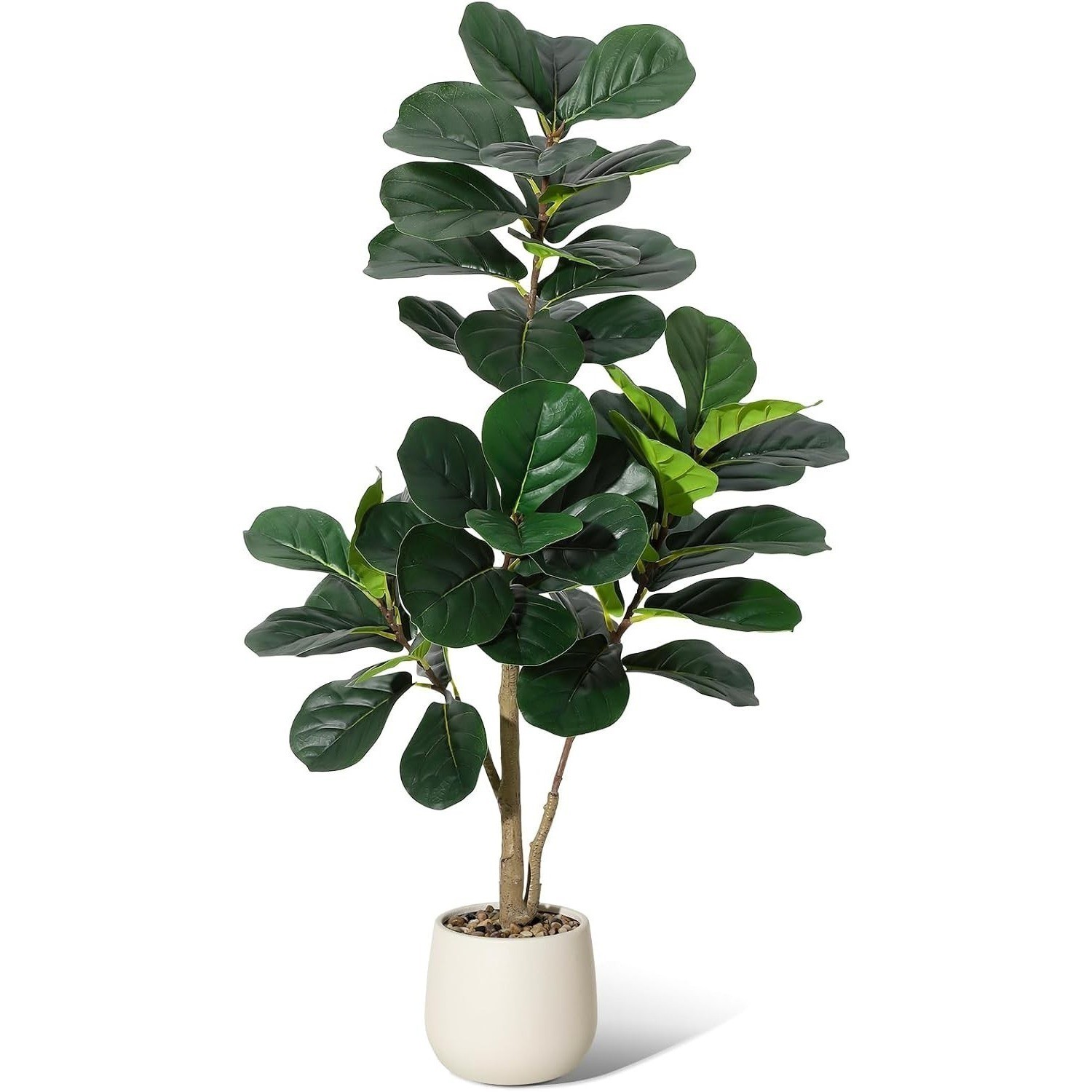 Artificial Fiddle Leaf Fig Tree w/White Pot 4/5ft Realistic Ficus Lyrata Plant