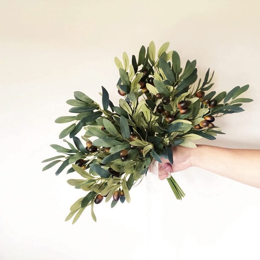 5 Pack Olive Branches Artificial Plants Greenery Stems Olive Leaves Fake Frui…