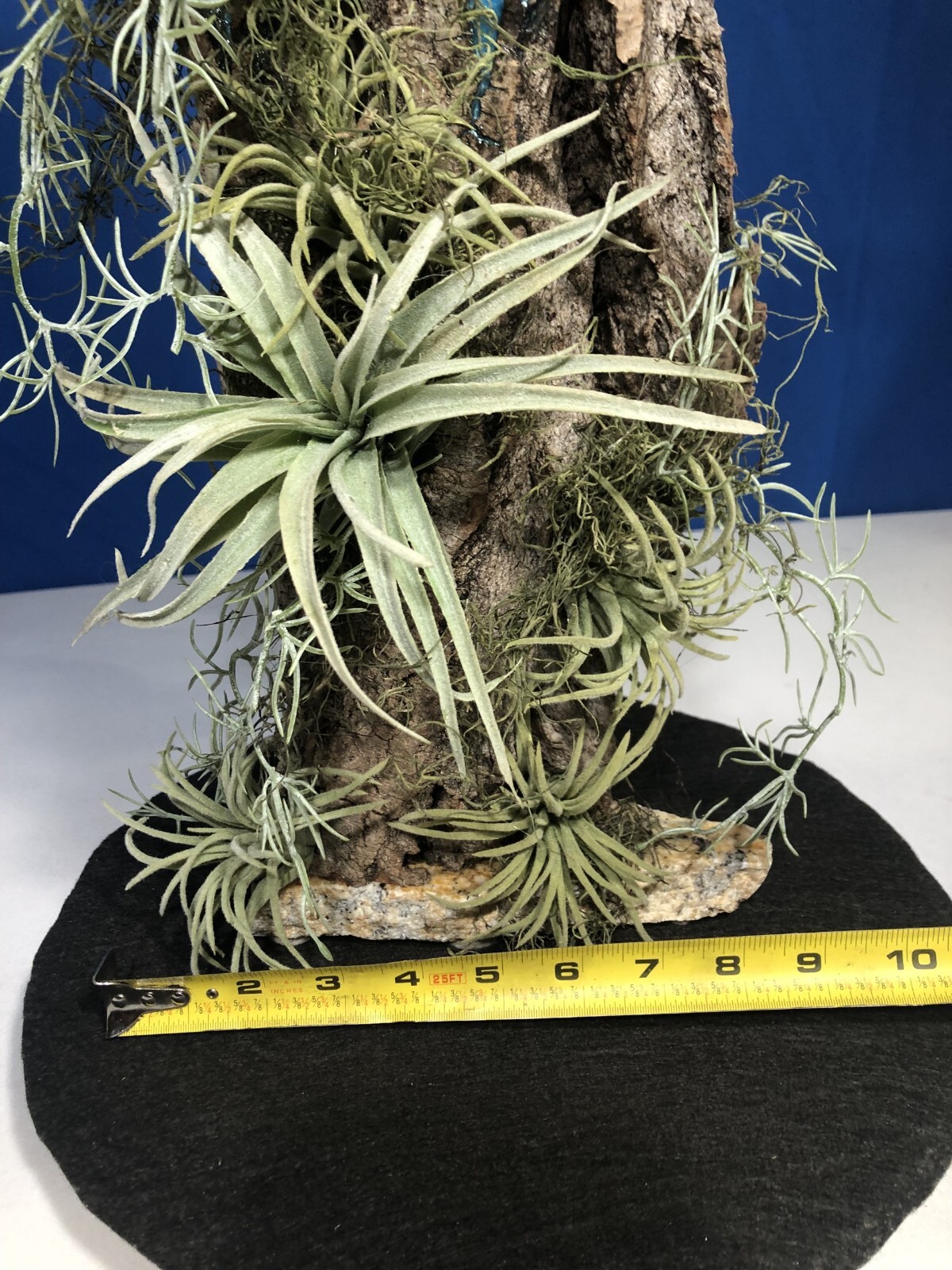 Artificial Succulent Air Plant Home Office Mounted on Real Wood Bark and Stone