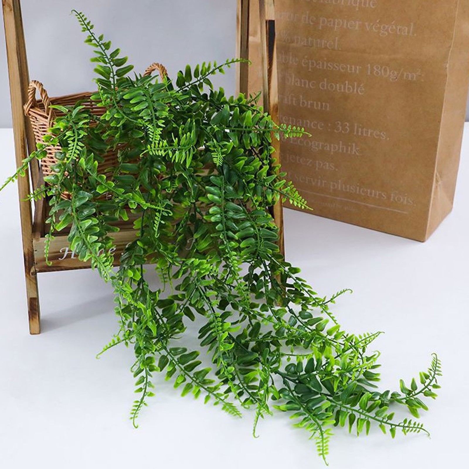 2pcs Artificial Hanging Plants Fern Lifelike Decoration For Home Green 75cm