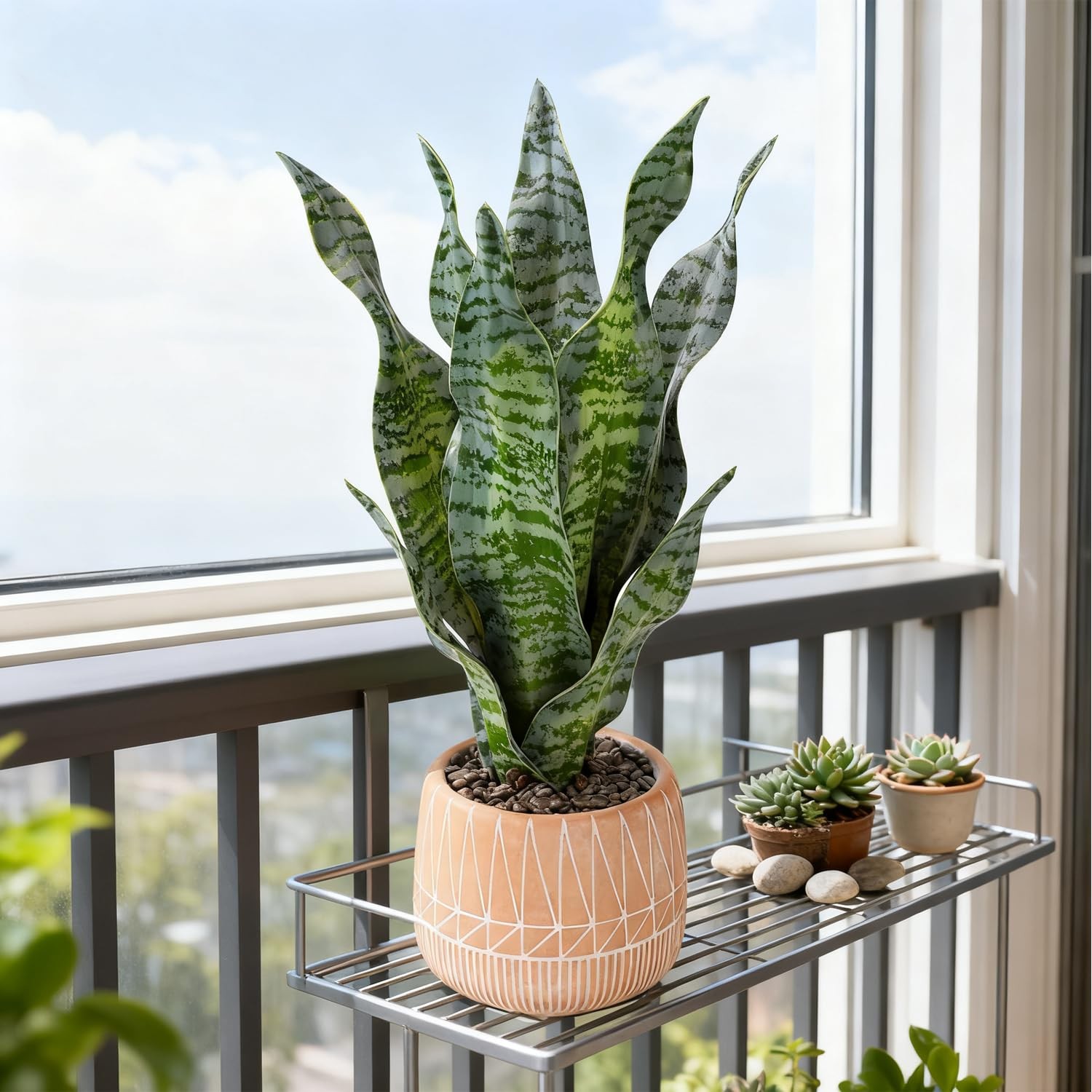 17 Inch Artificial Realistic Sansevieria Fake Snake Plant In Concrete Pot