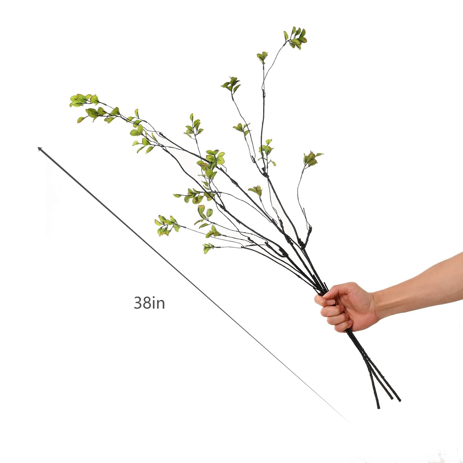 3pcs Artificial Ficus Branches, 38 Inch Faux Eucalyptus Stems, Green Fake Gre…