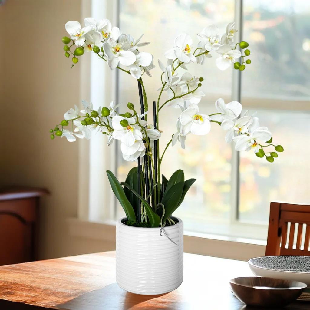 Artificial Orchid Flower Arrangement with Ceramic Pot Home Decor Tabletop Plante