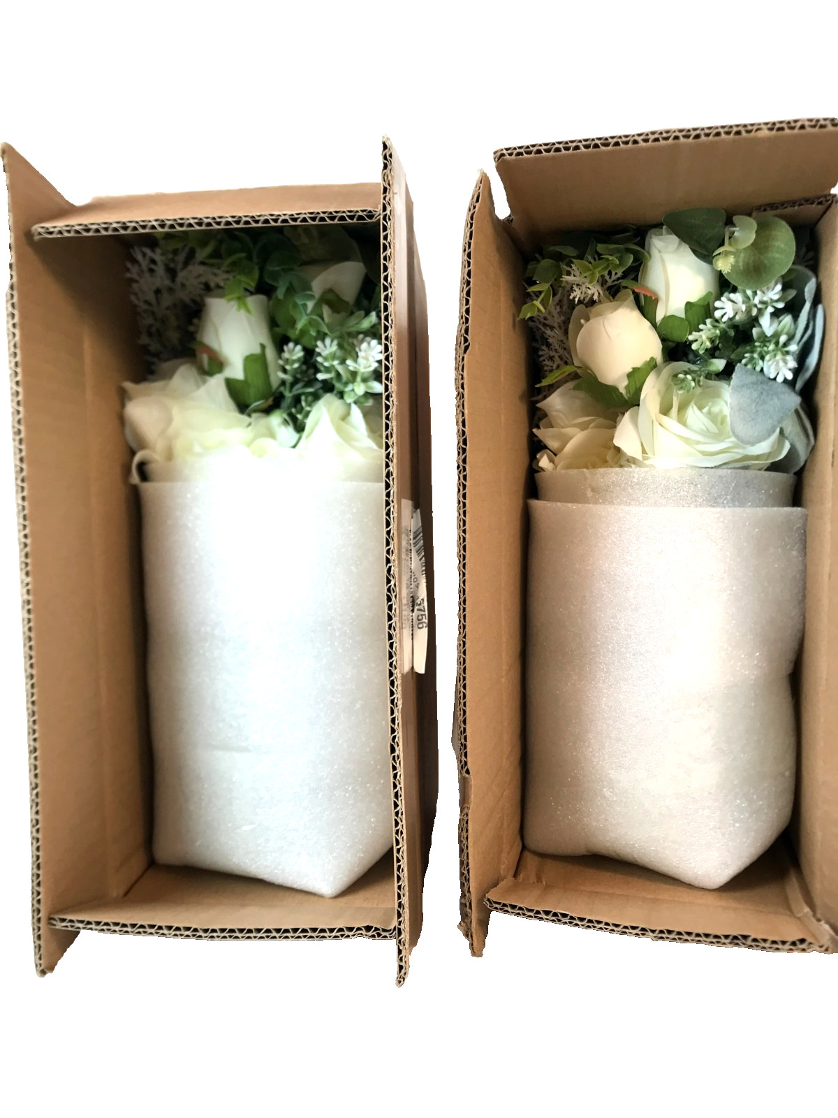 Faux White Silk Rose Flower Arrangement Glass Vase Rustic Decoration 2 Pack