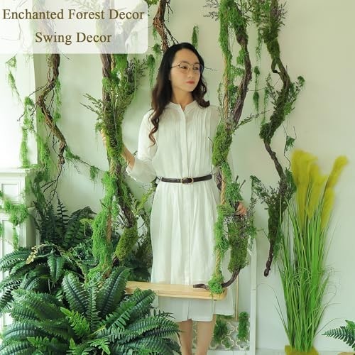 Large 78.9″ Bendable Artificial Tree Branches with Moss & Leaves for Outdoor Dec