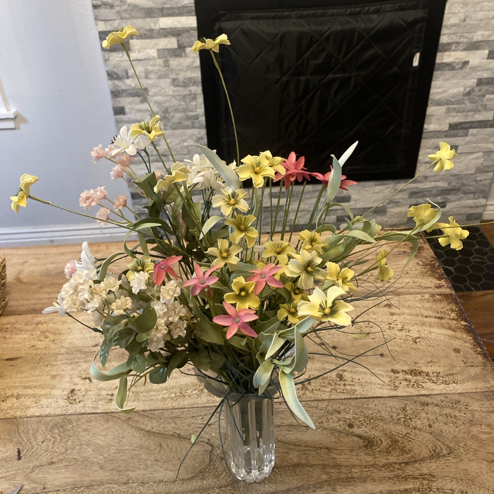 ARTIFICIAL FLOWERS ONLY… YELLOW, WHITE, PINK, LIGHT PINK, AND GREENERY NO VASE