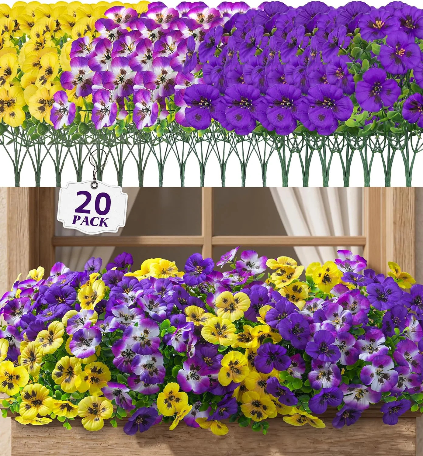 Ivydale 20PCS Artificial Fake Pansy Flowers for Outdoors Spring Summer Decor,Fau