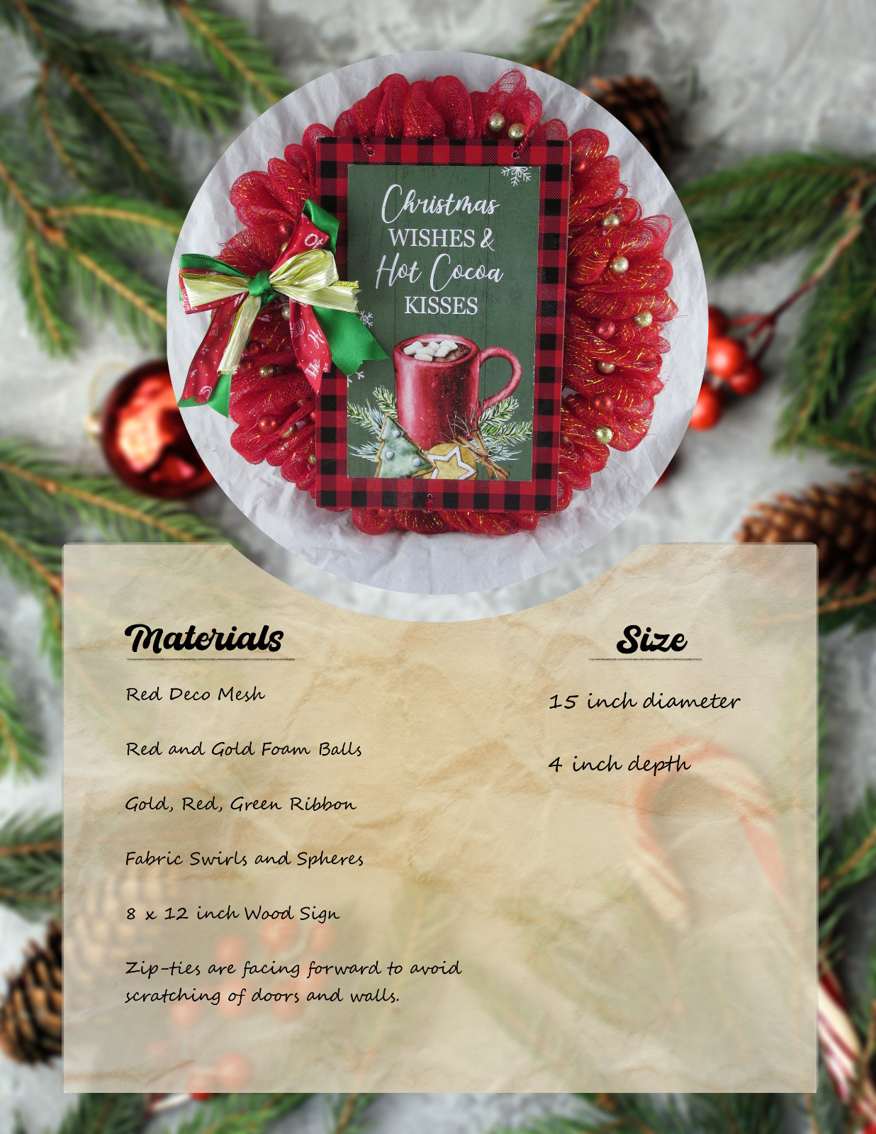 Red and Gold Poof Deco Mesh Ribbon Wreath