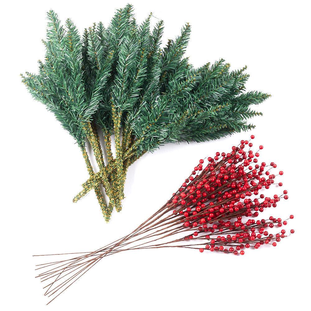Package of 24 Artificial Red Berry 22″ Stems and 17″ Canadian Pine Picks