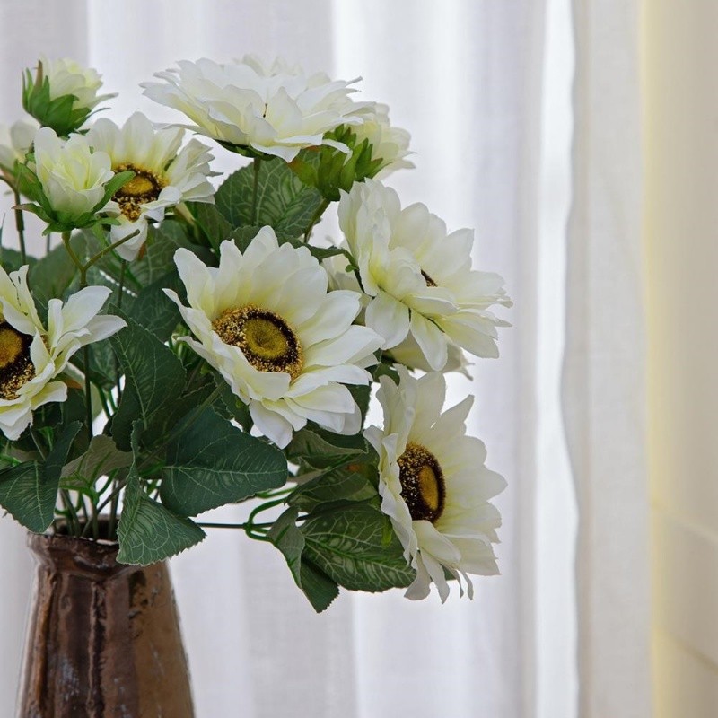 4pack, Artificial Cream Sunflower Bush, Garden Home Table Flower Decor