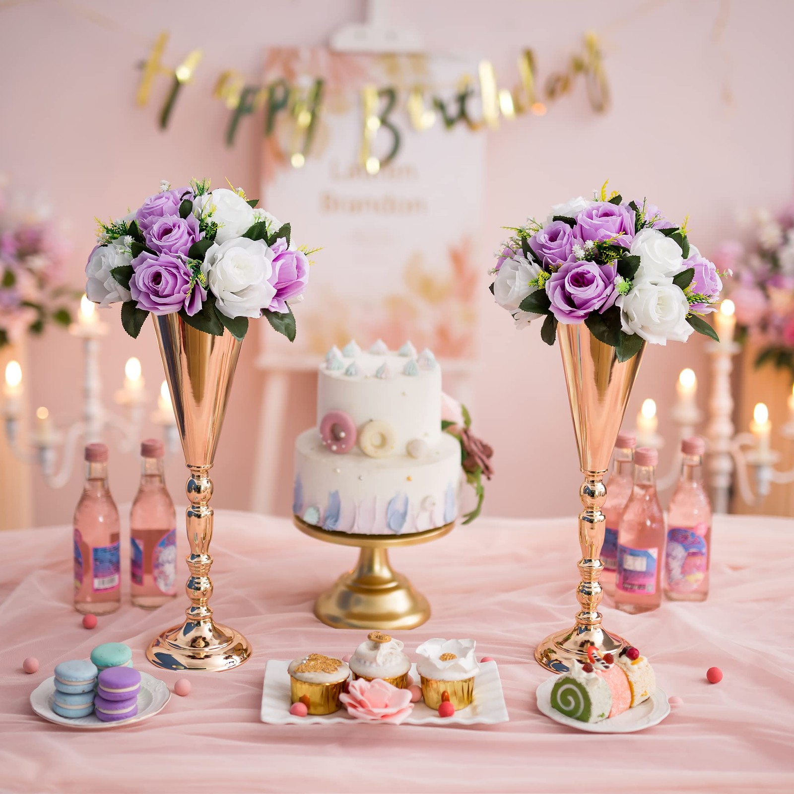 2 PCS Flower Centerpieces For Wedding Tables Lilac White Balls Party Decor
