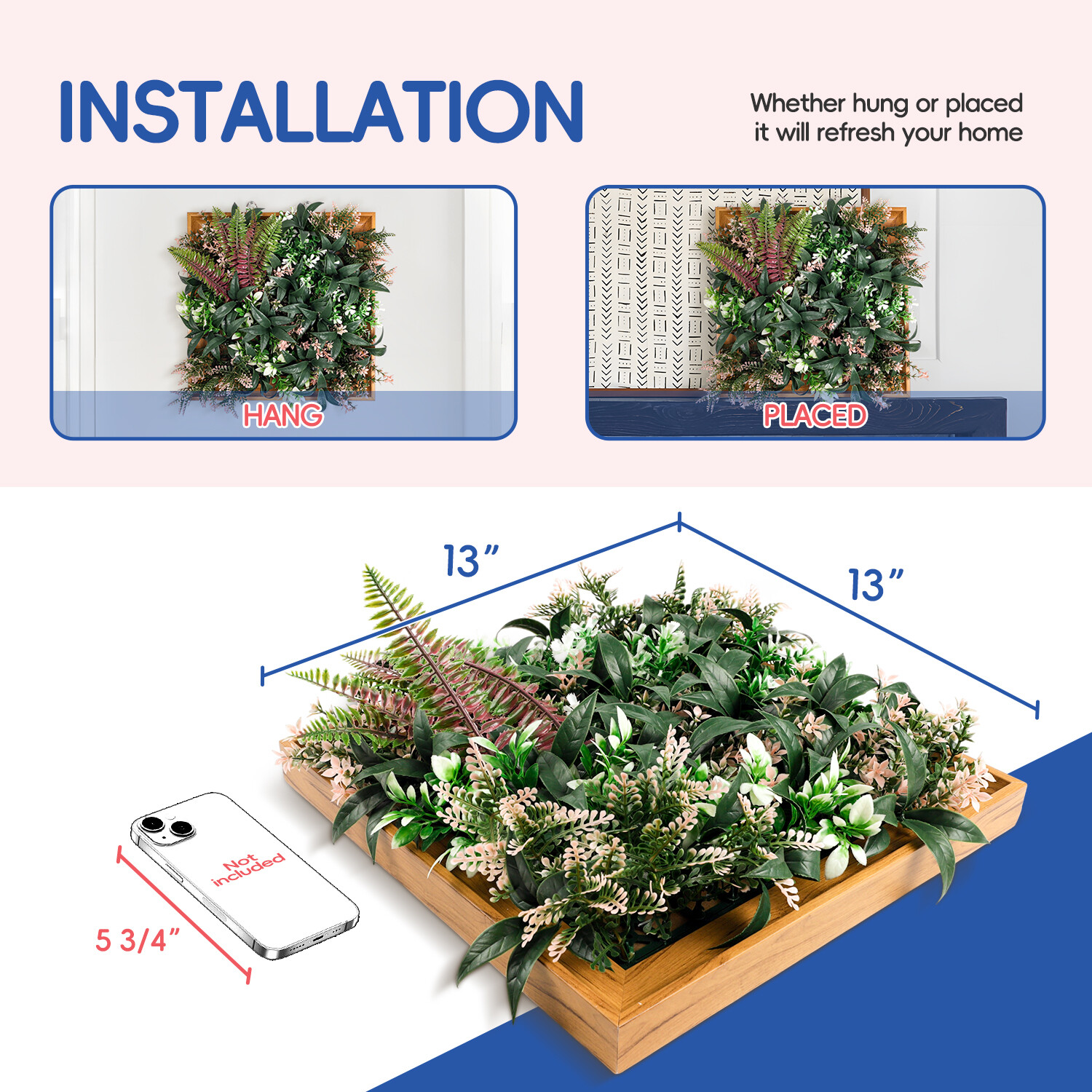 12″x12″ Artificial Grass Wall Hedge Decor Decoration With Wooden Square Frame #1