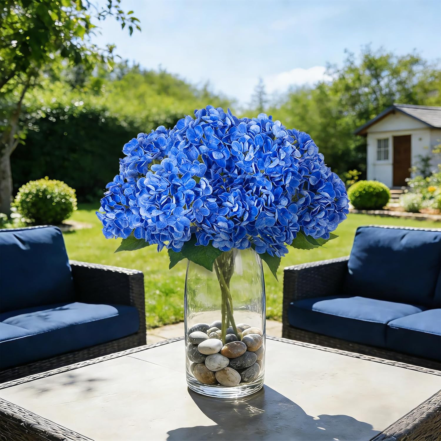 Real Touch Faux Blue Hydrangea Bouquets – 3pcs 18″ for Weddings & Decor