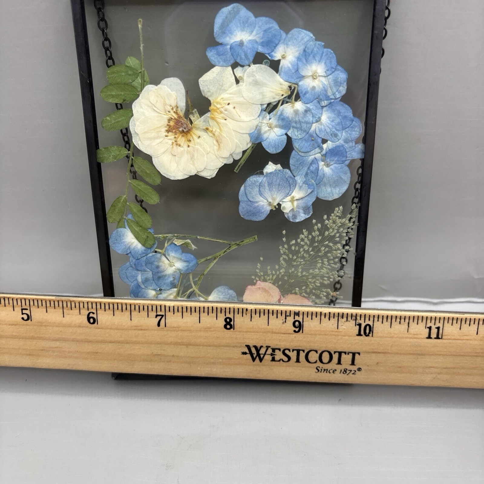 Vintage Lasting Impressions Real Dried Pressed Flowers In Glass W/ Metal Frame