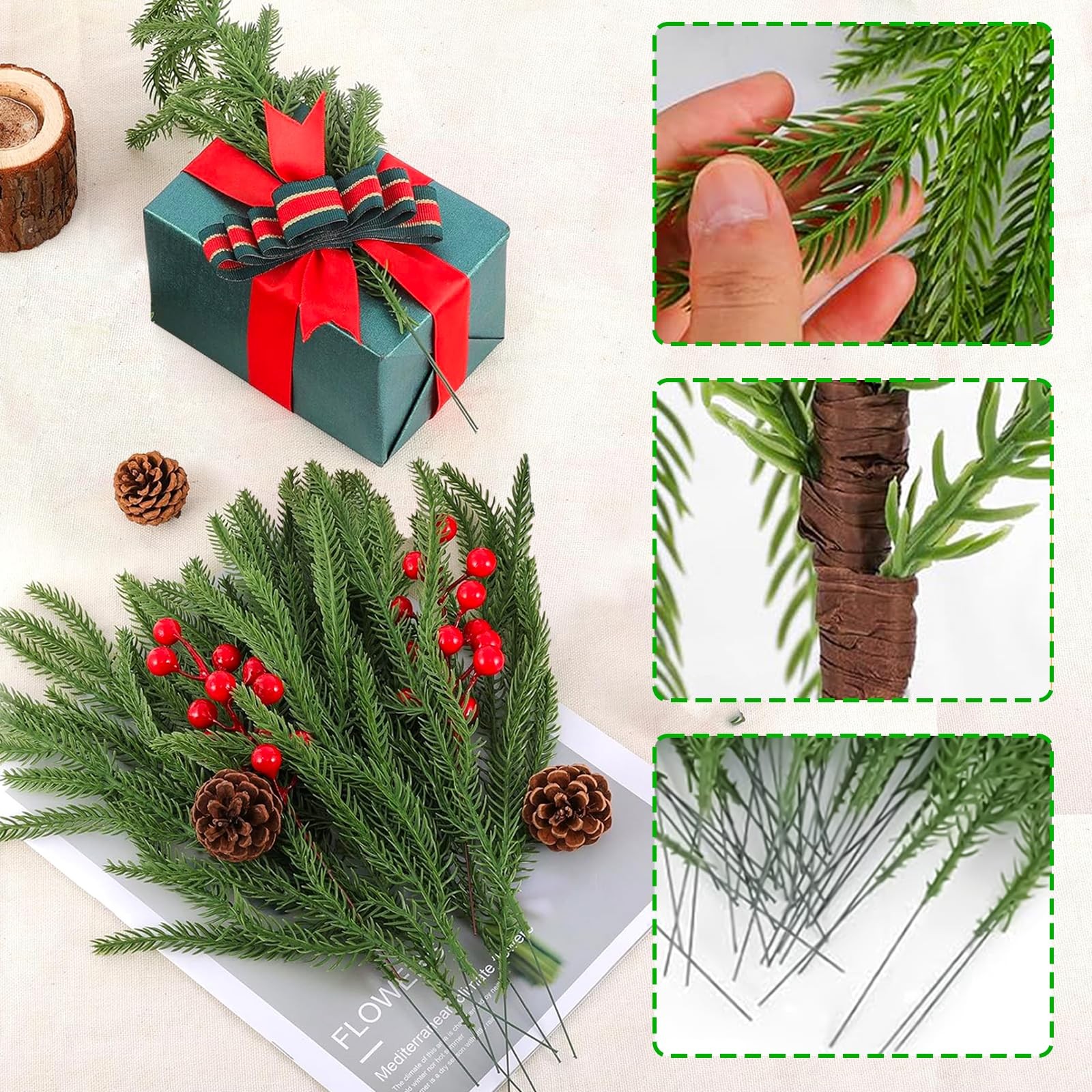 Real Touch Christmas Norfolk Pine Branches -18″ Artificial Pine Branches Gree…