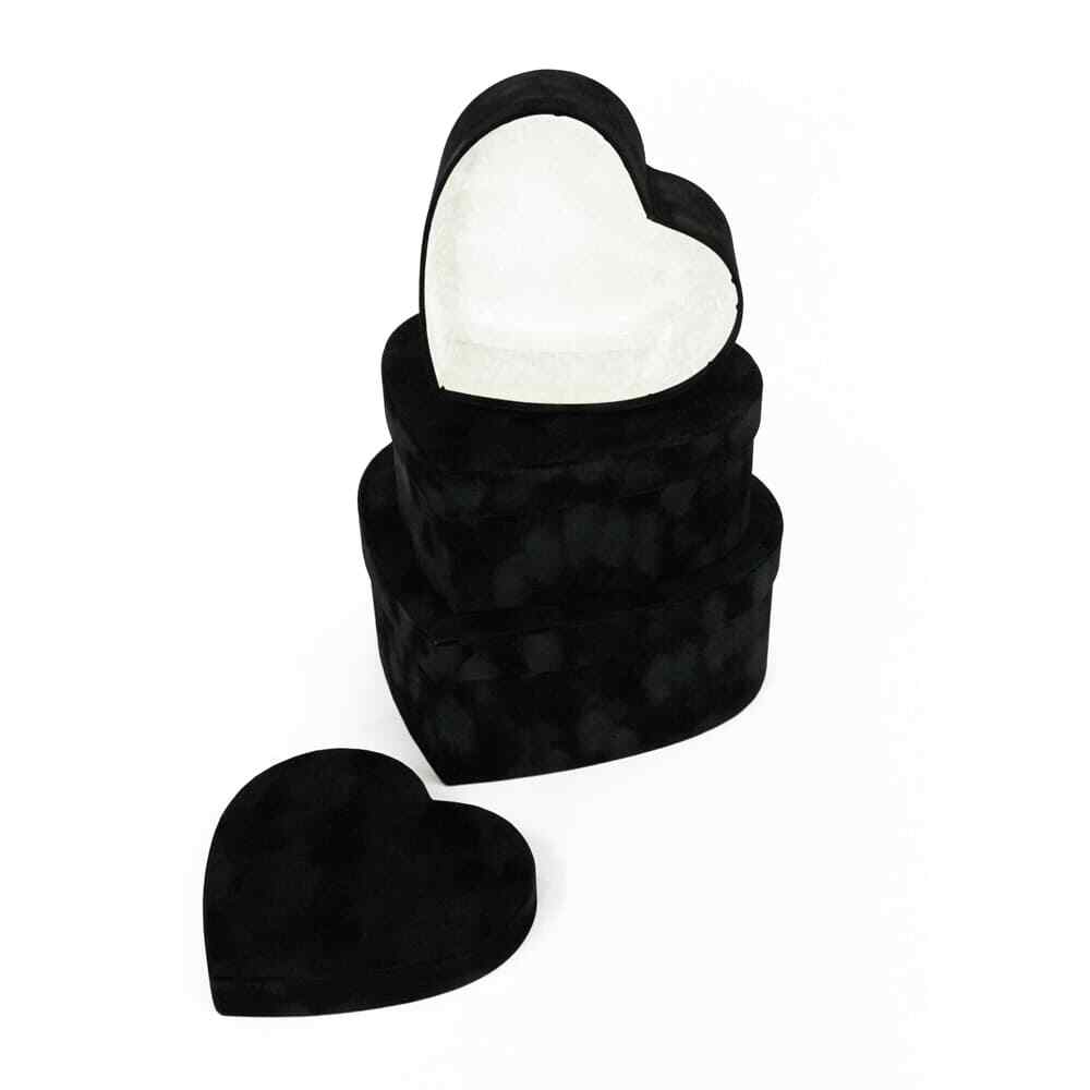 Premium Quality Heart Shaped Velvet Flower Boxes, Set of 3, Liner Included