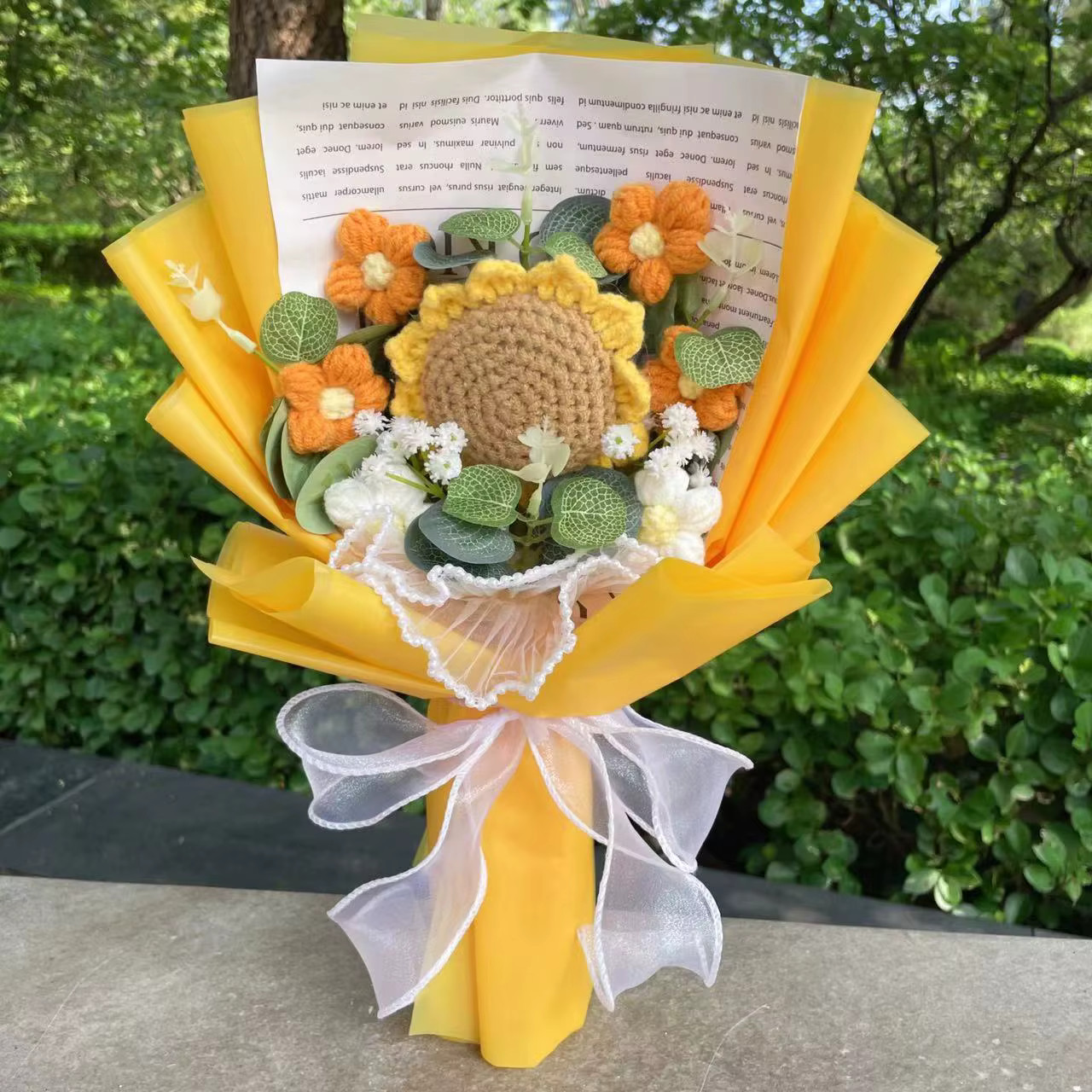 Finished Knitted flowers Sunflowers crochet Bouquet Creative Knited Flowers Vale