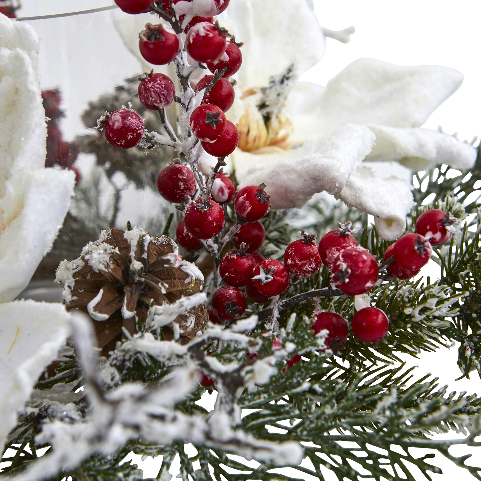 Frosted Magnolia & Red Berry Artificial Arrangement Candelabrum Festive Holiday