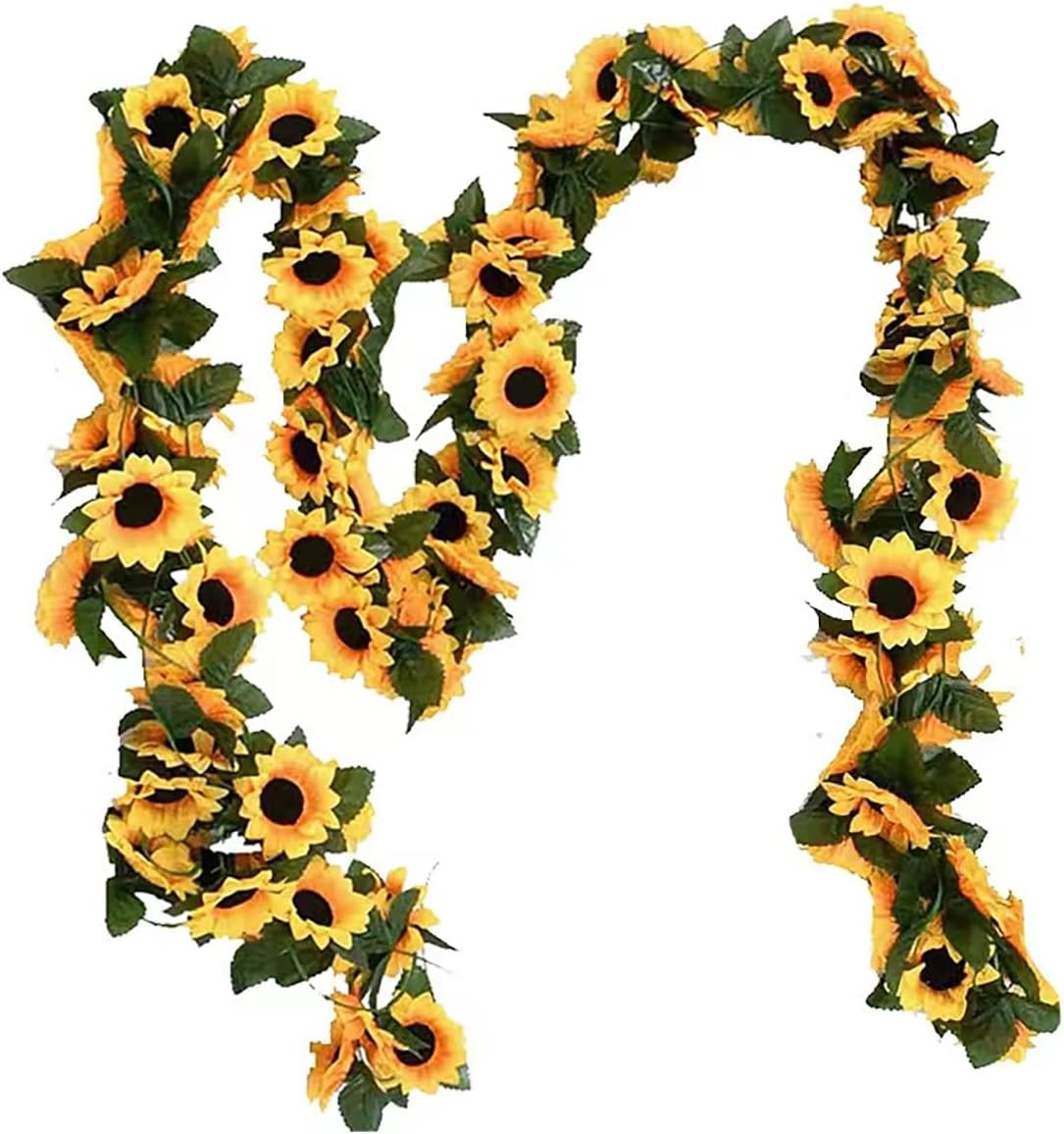 2 Pack Artificial Sunflower Garland Faux Silk Decor Sunflower Vine Hanging Flowe