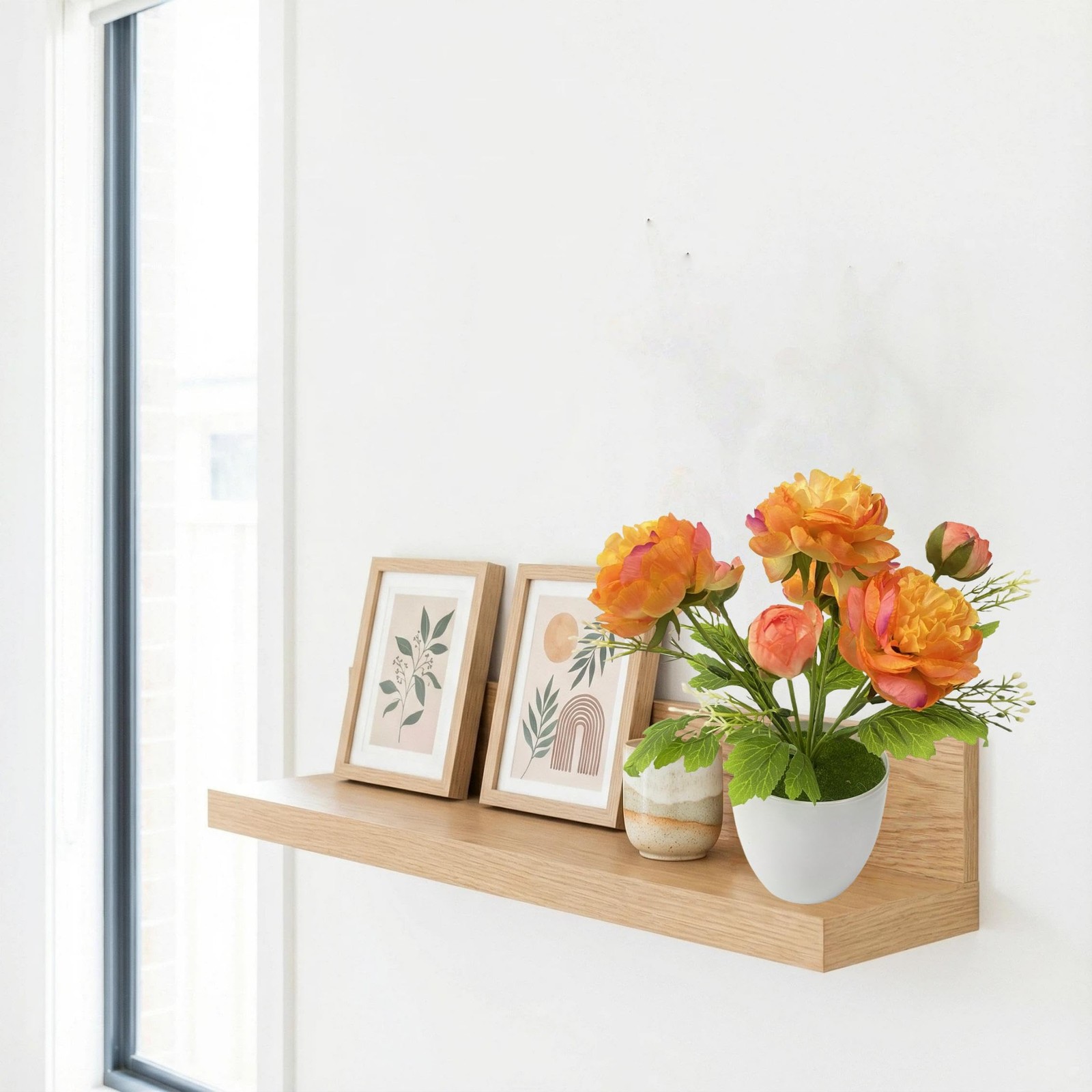 2 PCS Small Fake Potted Flowers Orange Artificial Ranunculus For Home Decor
