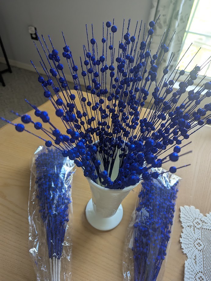 10 Pcs 17” Blue Berry Stems Glitter Picks for Tree Wreath ,Vase, Xmas DIY Decor