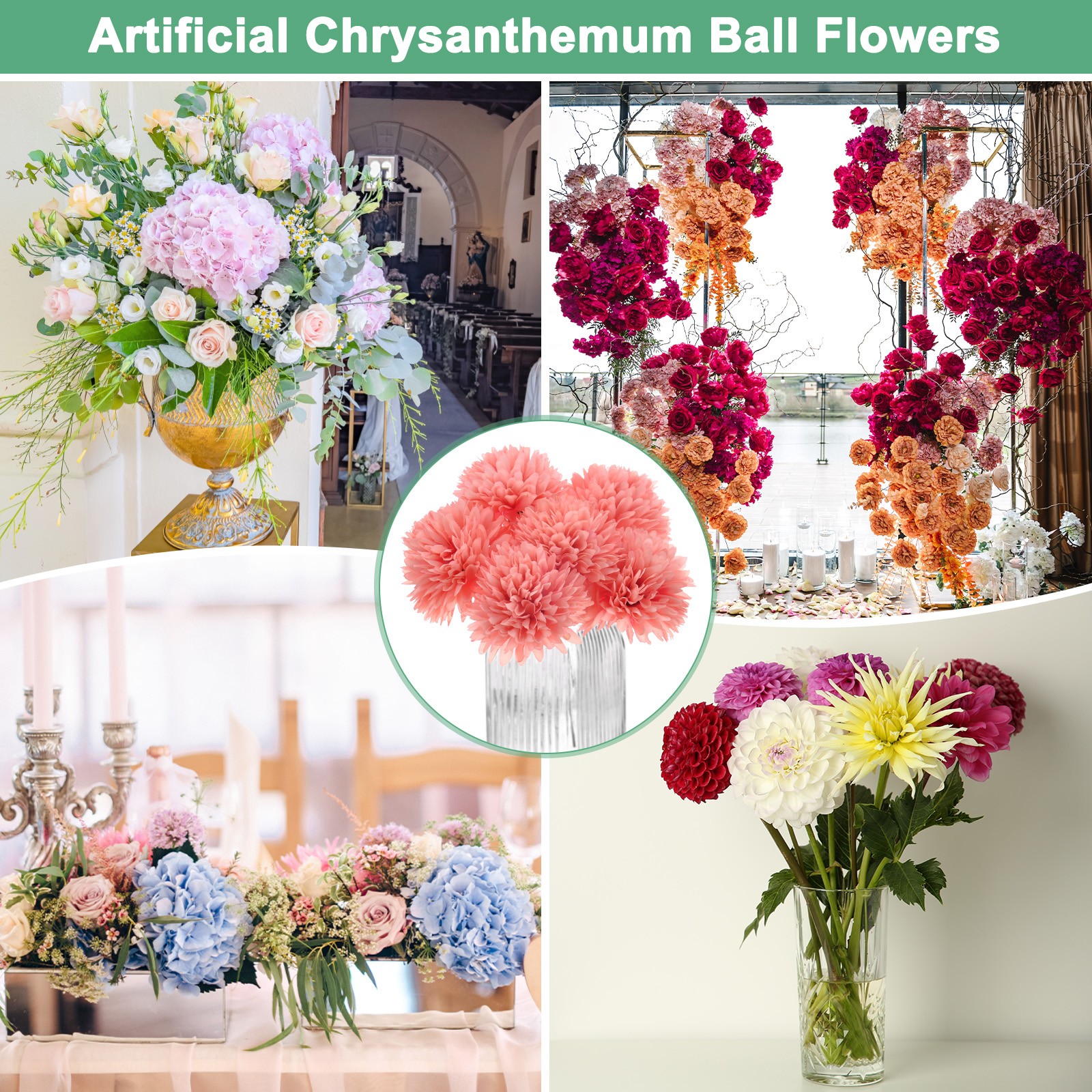30-Pack Artificial Chrysanthemum Ball Flowers for Home Decor [Peach Pink]