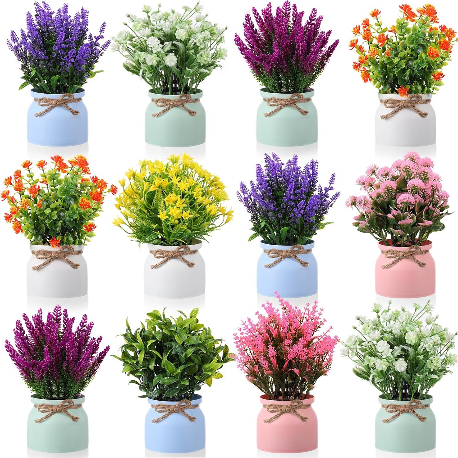 12 Pcs Faux Potted Flowers for Home Decor, Office, Wedding & Tabletop