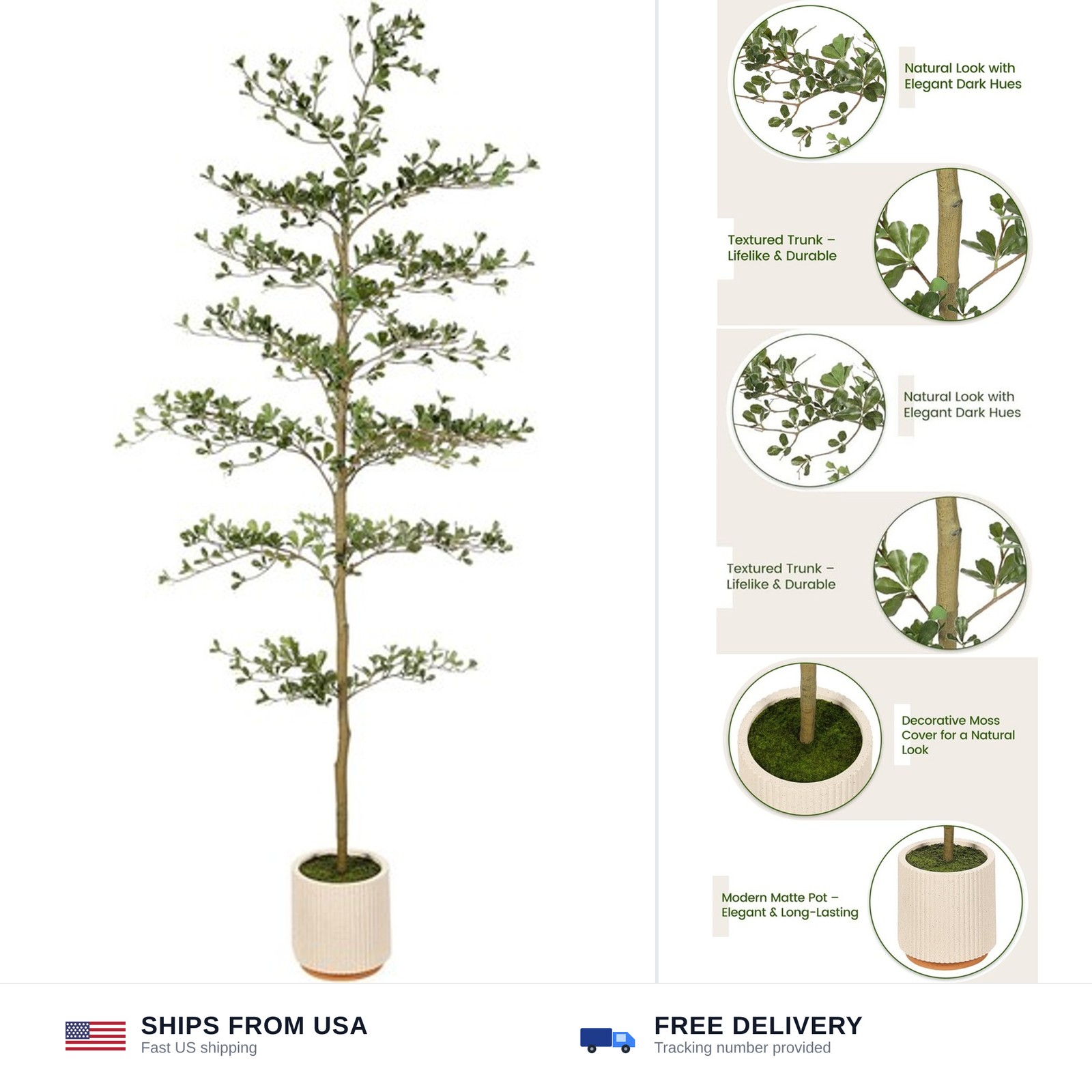 FEELEAD Faux Black Olive Tree 7ft with Natural Branches and Realistic Leave |…