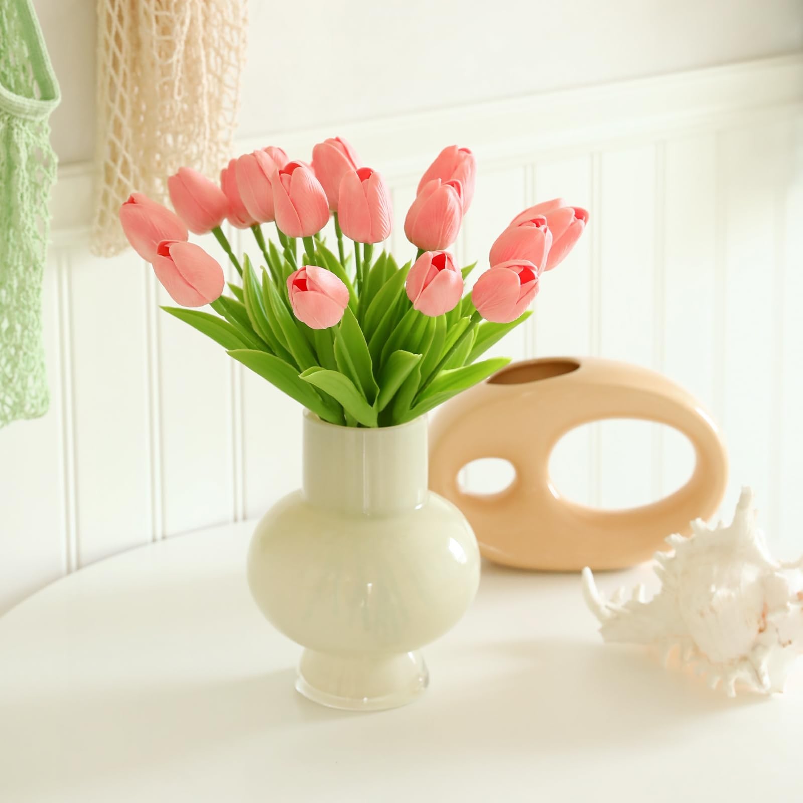Fake Tulips, 20pcs Pink Artificial Flowers For Garden Wedding, Pink