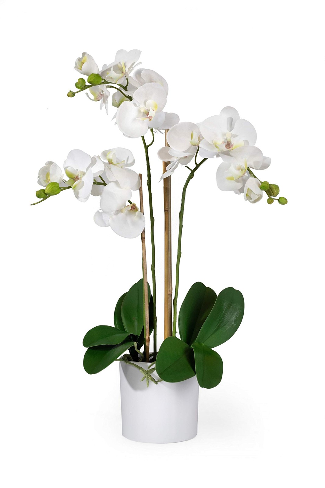 3 White Realistic Phalaenopsis Orchids in Pot, Artificial Potted Flowers – Be…