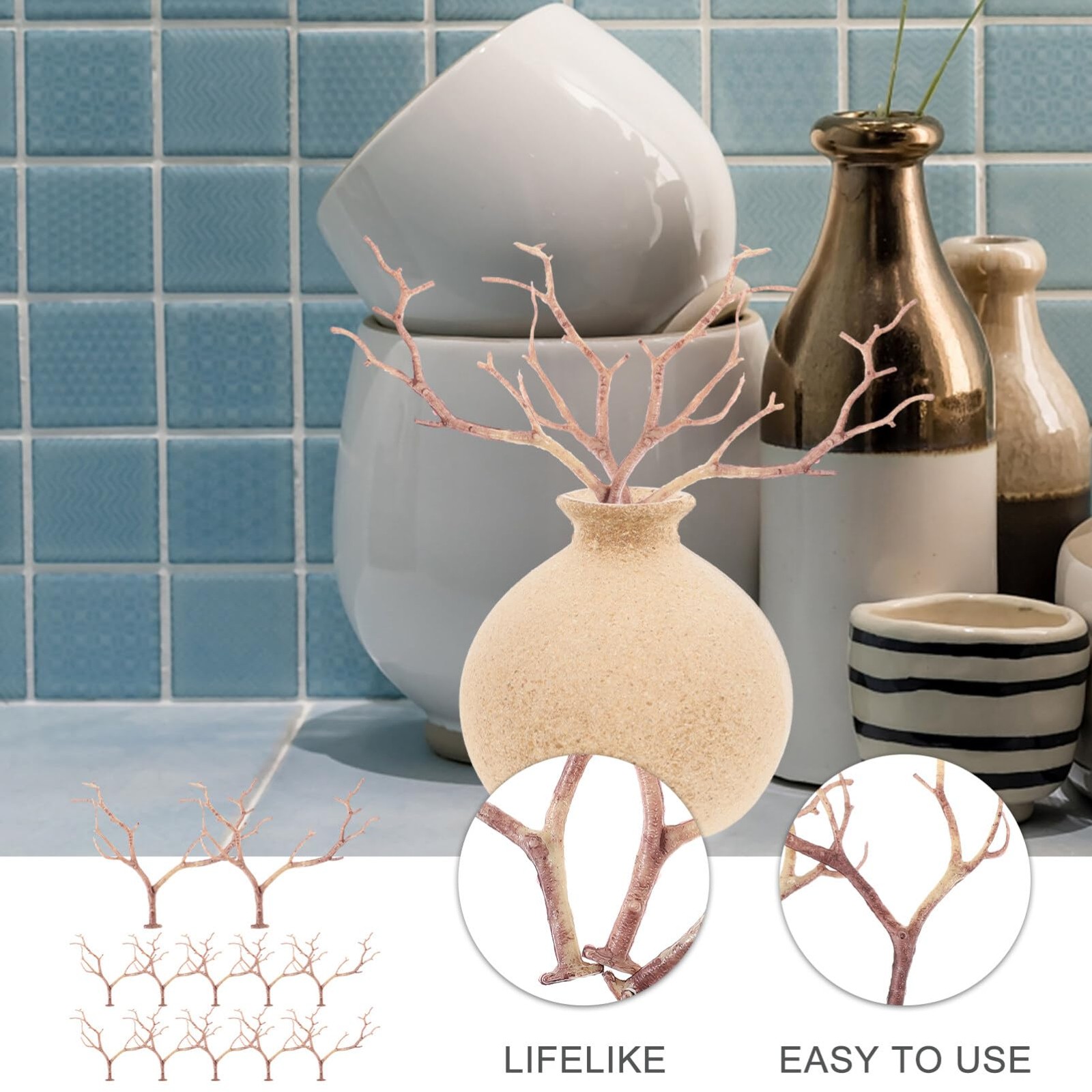 12pcs Artificial Antler Shaped Tree Branches Light Brown Plastic Twigs for DI…